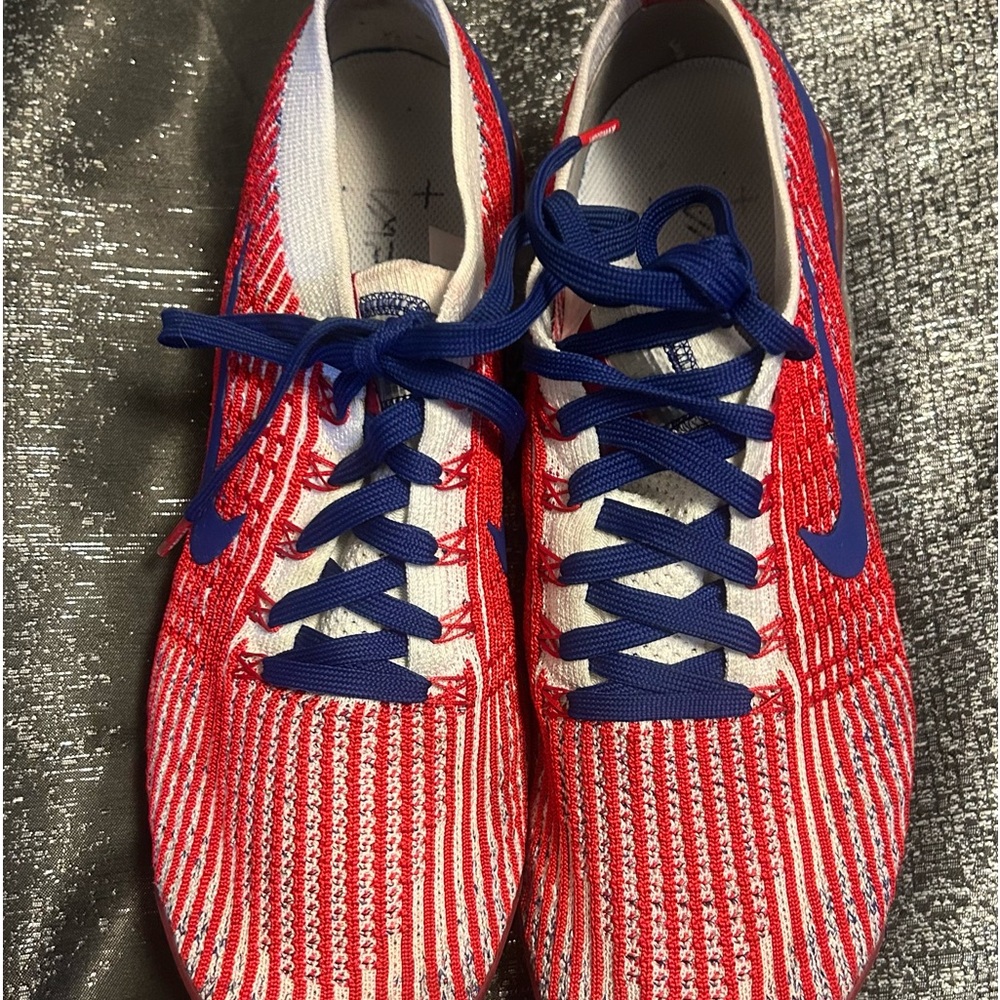 Nike Air Vapormax Flyknit 3 White/Red/ Deep royal blue Men size 9.5